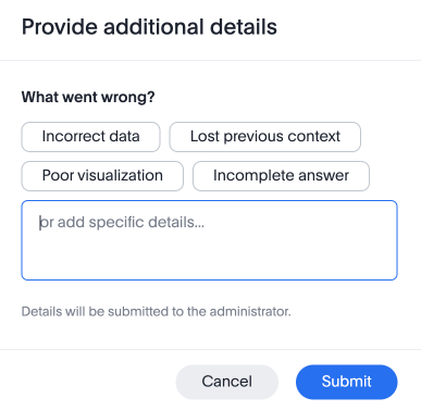 Feedback modal with four options (Incorrect data